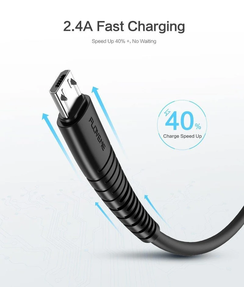 FLOVEME Micro-USB-Kabel 5 V 2.4 A Ladedaten-Schnellladekabel für Samsung Xiaomi Telefonladegerät Kabel Micro-USB-Kabel Flachdraht