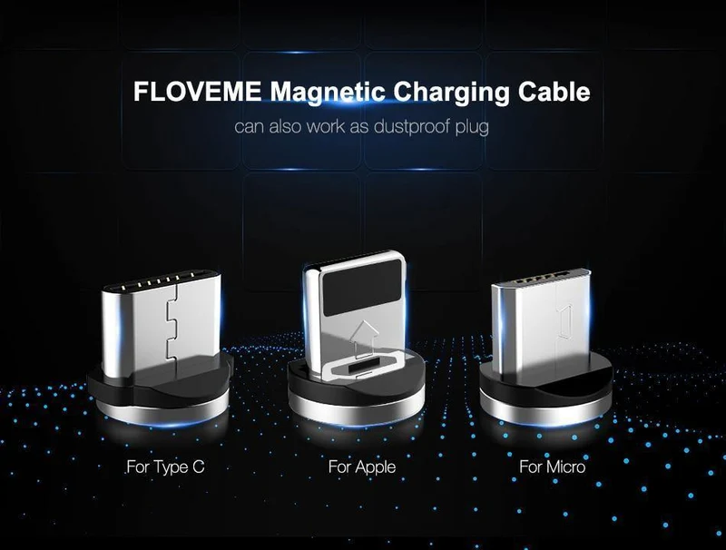 FLOVEME LED Magnetkabel Für Lightning Micro USB Typ C Telefonkabel Für iPhone X Xr Xs Max 1m 2m 2A Schnelllademagnet Ladegerät