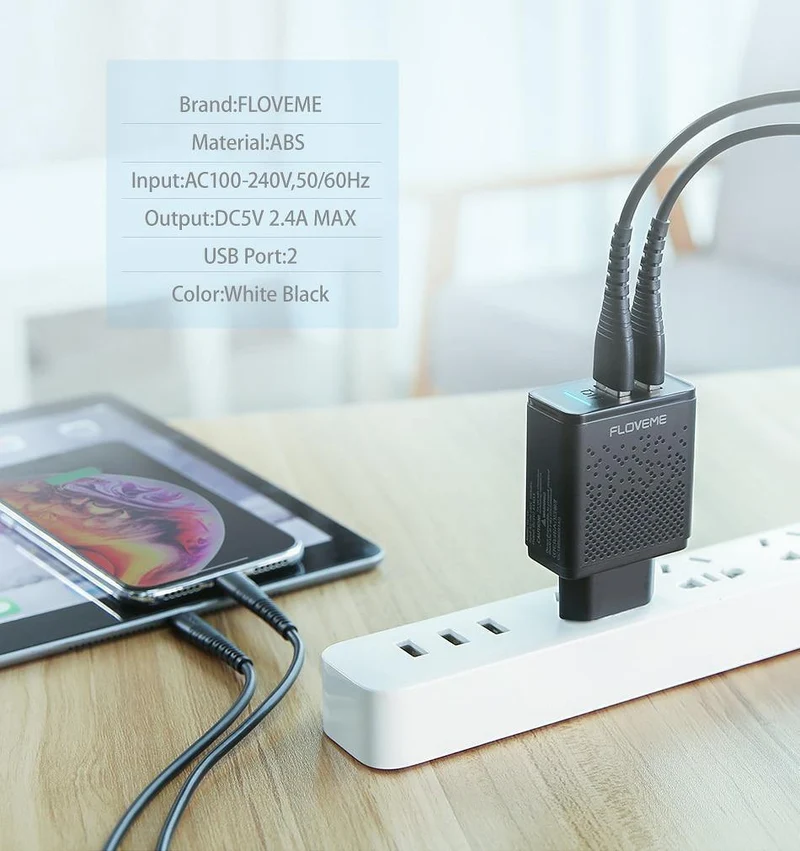 FLOVEME Dual USB Ladegerät für iPhone X 7 8 iPad 5V 2.4A Schnelle Lade Wand Telefon Ladegerät für Xiaomi Huawei Mate 20 Pro EU Adapter