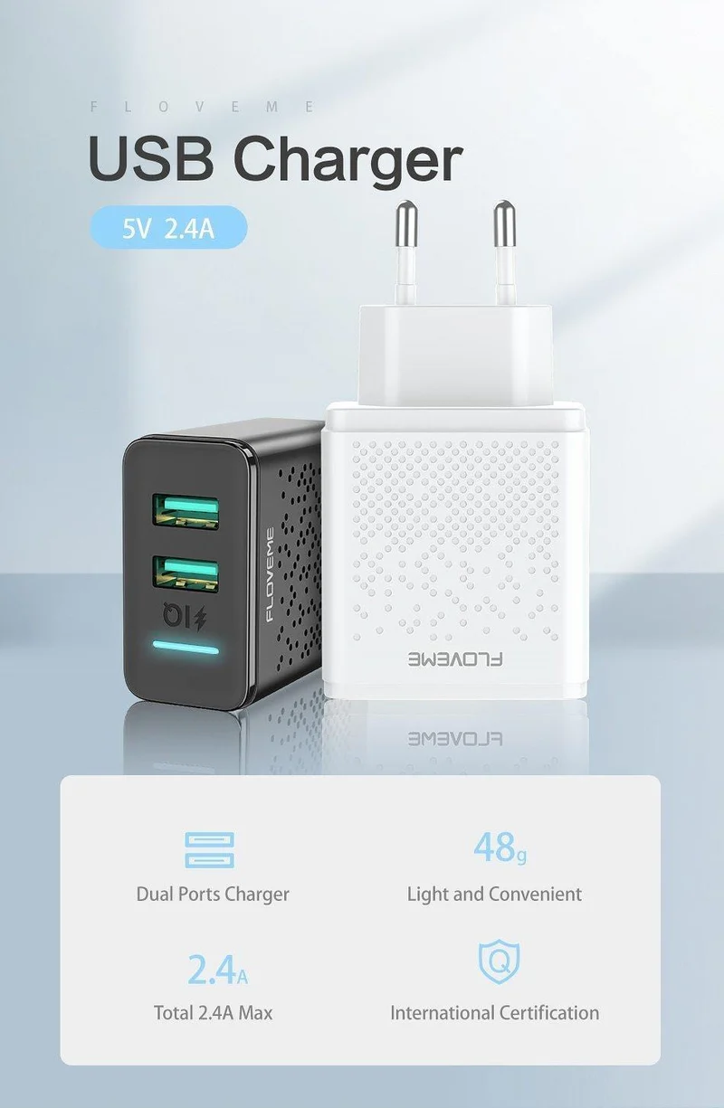 FLOVEME Dual USB Ladegerät für iPhone X 7 8 iPad 5V 2.4A Schnelle Lade Wand Telefon Ladegerät für Xiaomi Huawei Mate 20 Pro EU Adapter