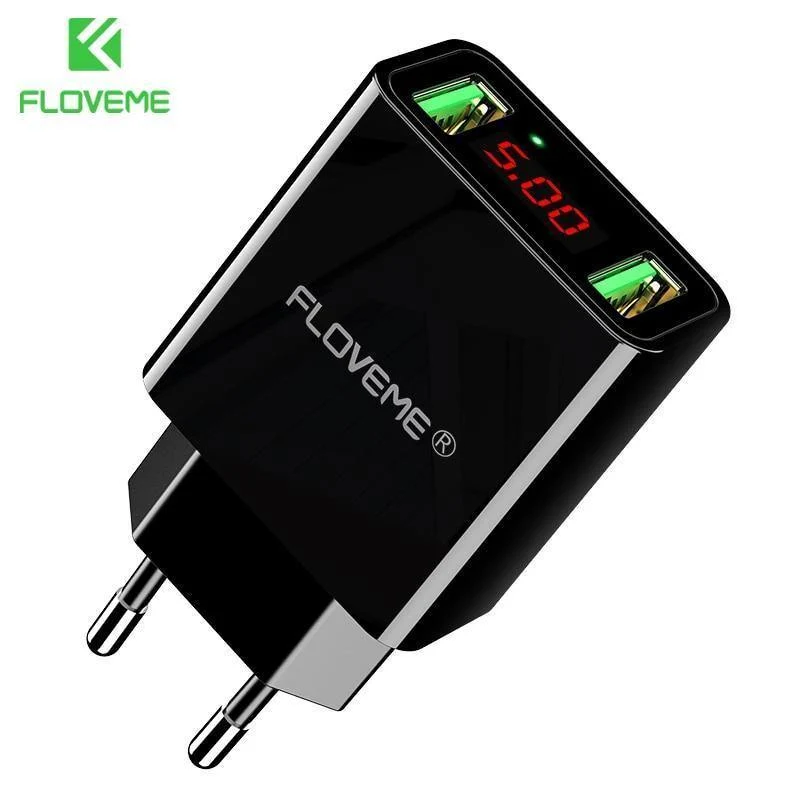 FLOVEME USB Ladegerät 2 Ports Led-anzeige Smart Handy Ladegerät Für iPhone Samsung Xiaomi Tablet Wand Reise Adapter EU stecker
