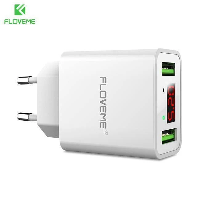 FLOVEME USB Ladegerät 2 Ports Led-anzeige Smart Handy Ladegerät Für iPhone Samsung Xiaomi Tablet Wand Reise Adapter EU stecker