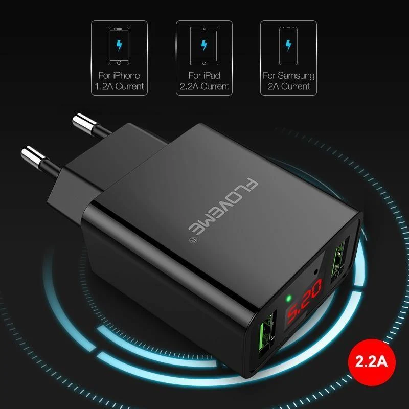 FLOVEME USB Ladegerät 2 Ports Led-anzeige Smart Handy Ladegerät Für iPhone Samsung Xiaomi Tablet Wand Reise Adapter EU stecker