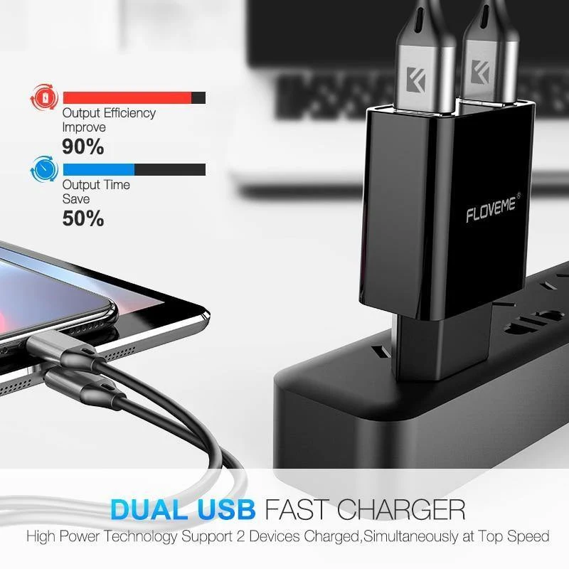 FLOVEME USB Ladegerät 2 Ports Led-anzeige Smart Handy Ladegerät Für iPhone Samsung Xiaomi Tablet Wand Reise Adapter EU stecker