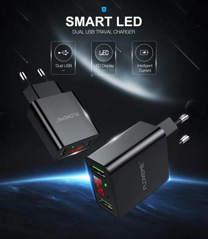 FLOVEME USB Ladegerät 2 Ports Led-anzeige Smart Handy Ladegerät Für iPhone Samsung Xiaomi Tablet Wand Reise Adapter EU stecker