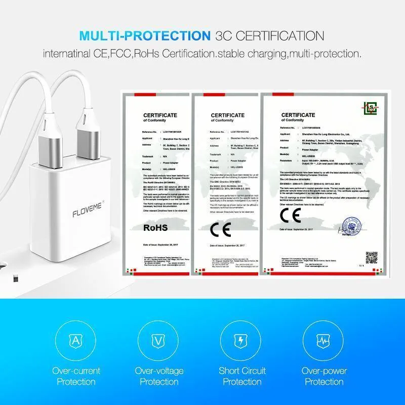FLOVEME USB Ladegerät 2 Ports Led-anzeige Smart Handy Ladegerät Für iPhone Samsung Xiaomi Tablet Wand Reise Adapter EU stecker