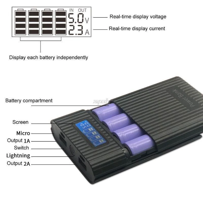 Anti-Reverse DIY Power Bank Box 4x 18650 Batterie LCD Display Ladegerät Für iphone Neue DIY Power Station Fall für Smartphone