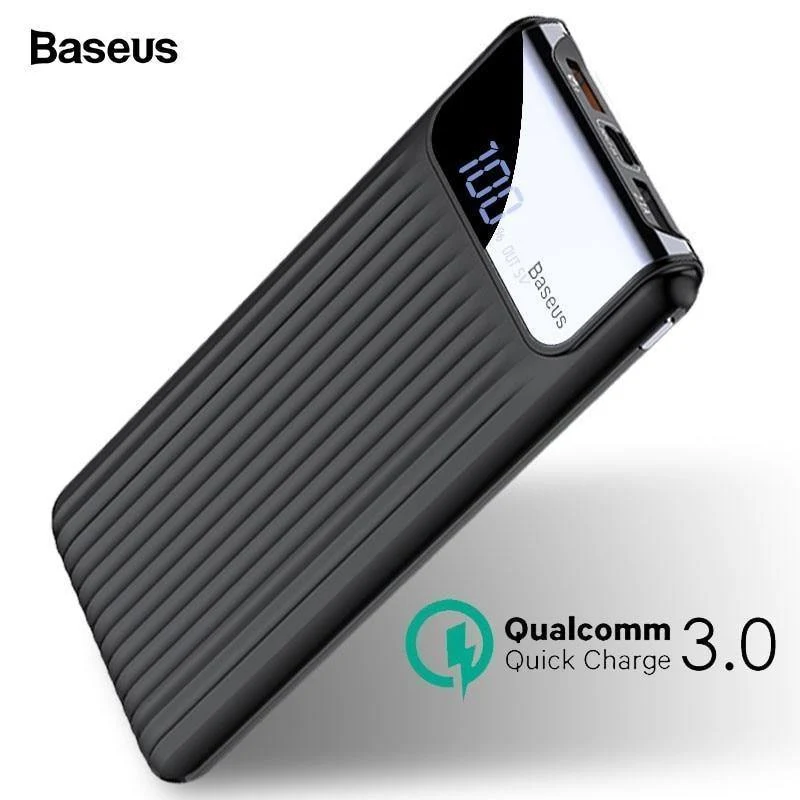 Baseus Quick Charge 3.0 10000 mAh Power Bank LCD 10000 mAh Powerbank Externes Ladegerät für Mobiltelefon Pover Poverbank