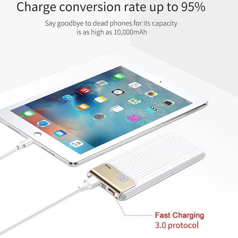 Baseus Quick Charge 3.0 10000 mAh Power Bank LCD 10000 mAh Powerbank Externes Ladegerät für Mobiltelefon Pover Poverbank