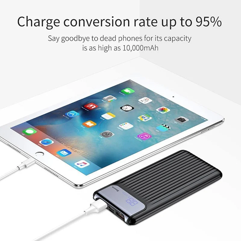 Baseus Quick Charge 3.0 10000 mAh Power Bank LCD 10000 mAh Powerbank Externes Ladegerät für Mobiltelefon Pover Poverbank