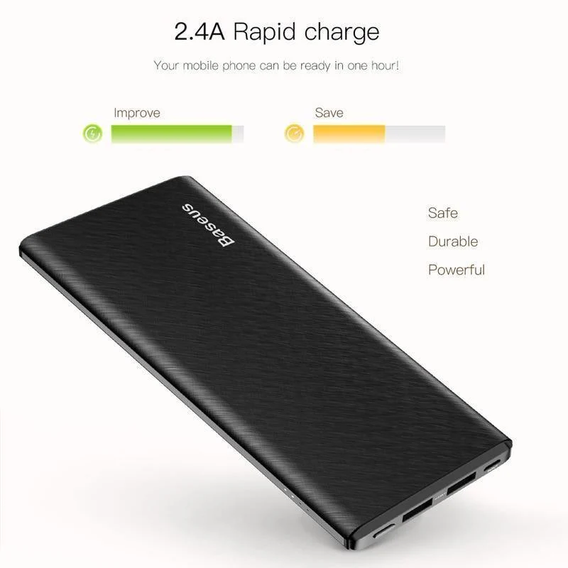 Baseus 10000mAh Power Bank Für iPhone Huawei Xiaomi OnePlus Ultra Slim Power Poverbank Handy Externes Batterieladegerät
