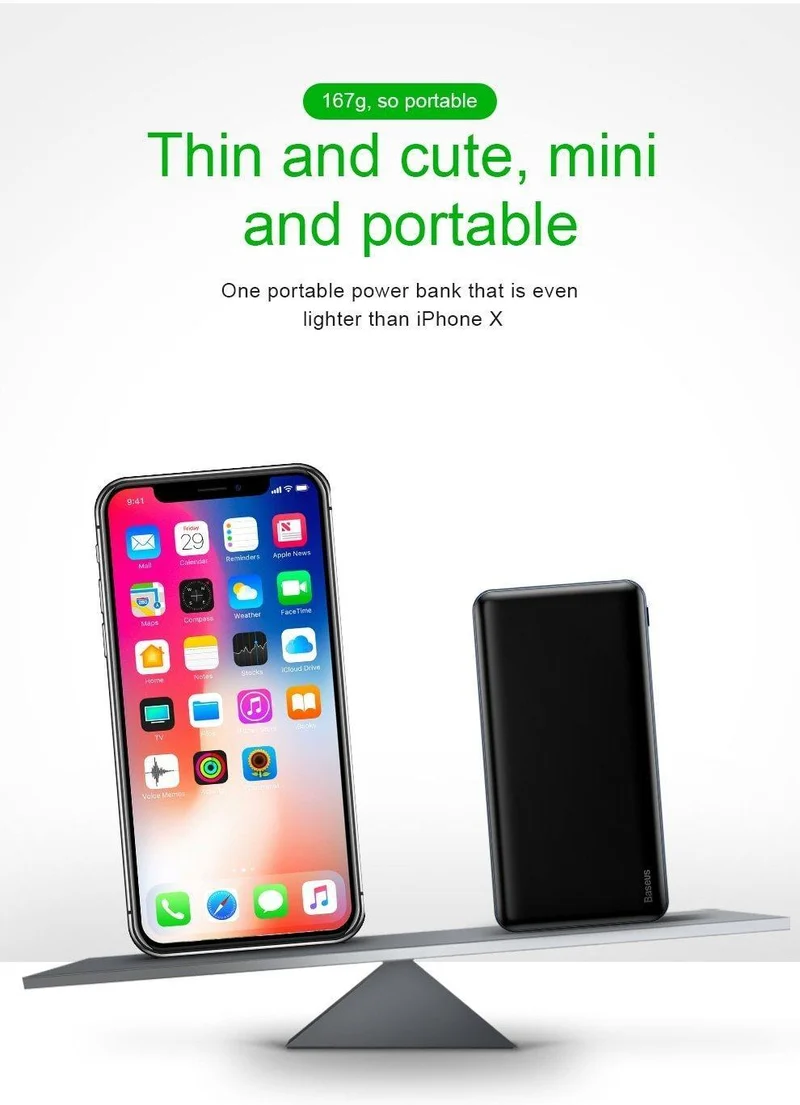 Baseus Ultra Thin Slim 10000mAh Power Bank für iPhone Xiaomi USB C PD Schnelllade-Powerbank Externes Batterieladegerät Poverbank