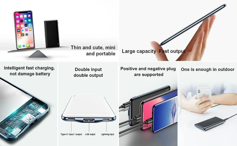 Baseus Ultra Thin Slim 10000mAh Power Bank für iPhone Xiaomi USB C PD Schnelllade-Powerbank Externes Batterieladegerät Poverbank