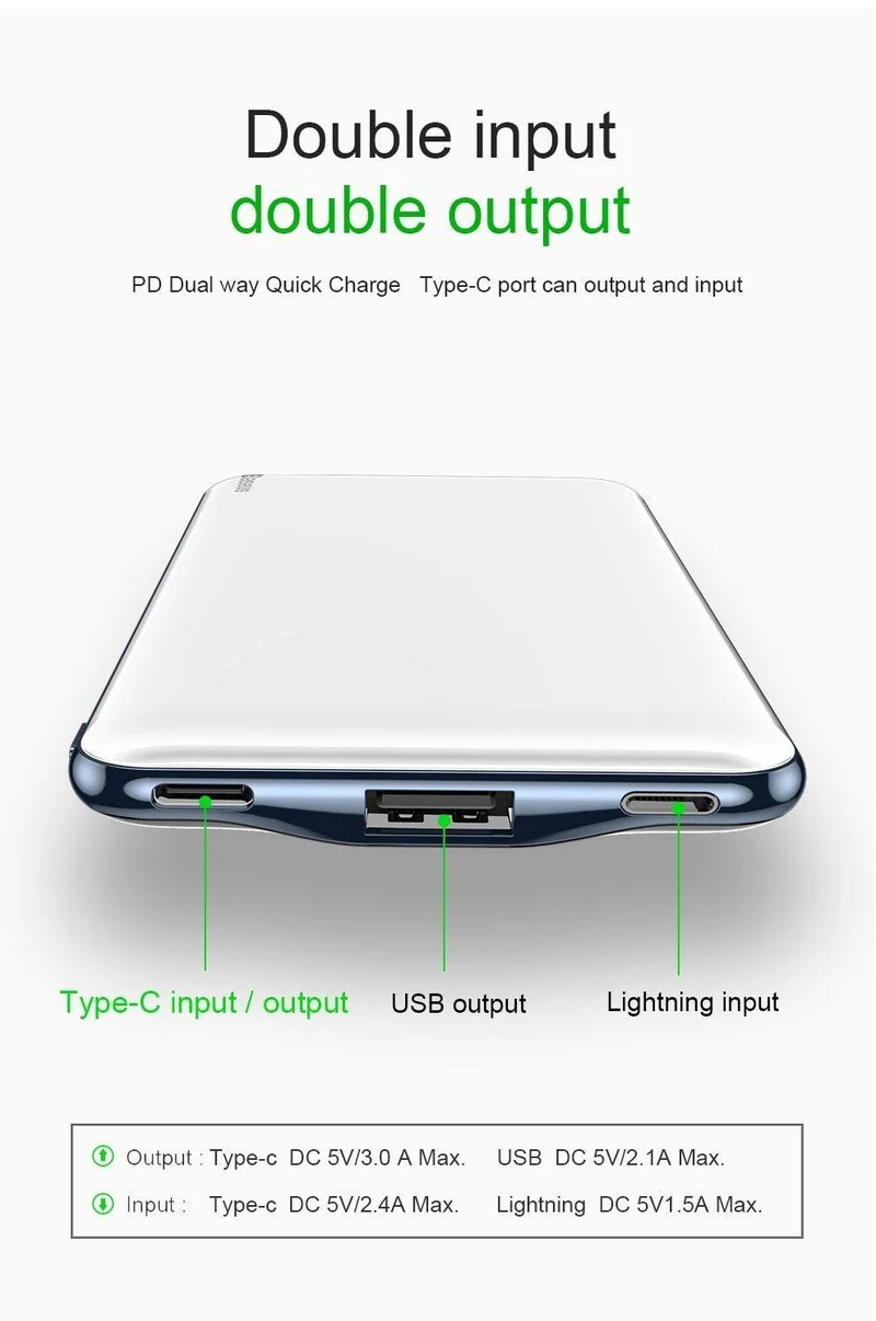 Baseus Ultra Thin Slim 10000mAh Power Bank für iPhone Xiaomi USB C PD Schnelllade-Powerbank Externes Batterieladegerät Poverbank