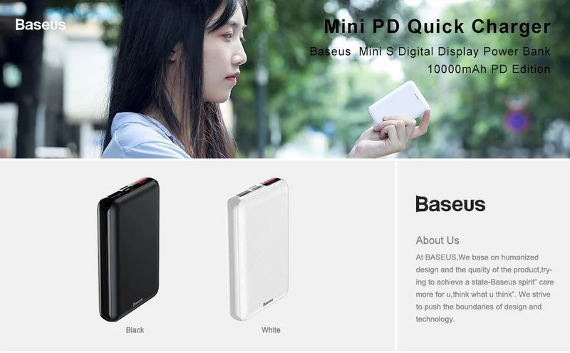 Baseus 10000 mAh Power Bank Tragbare USB C PD Lade Ladegerät 10000 mAh Powerbank Für iPhone Xiaomi Externe Batterie Poverbank