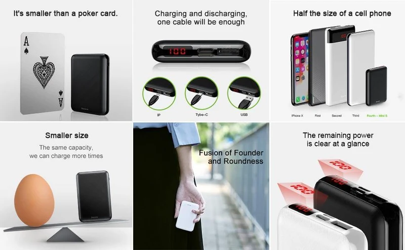 Baseus 10000 mAh Power Bank Tragbare USB C PD Lade Ladegerät 10000 mAh Powerbank Für iPhone Xiaomi Externe Batterie Poverbank