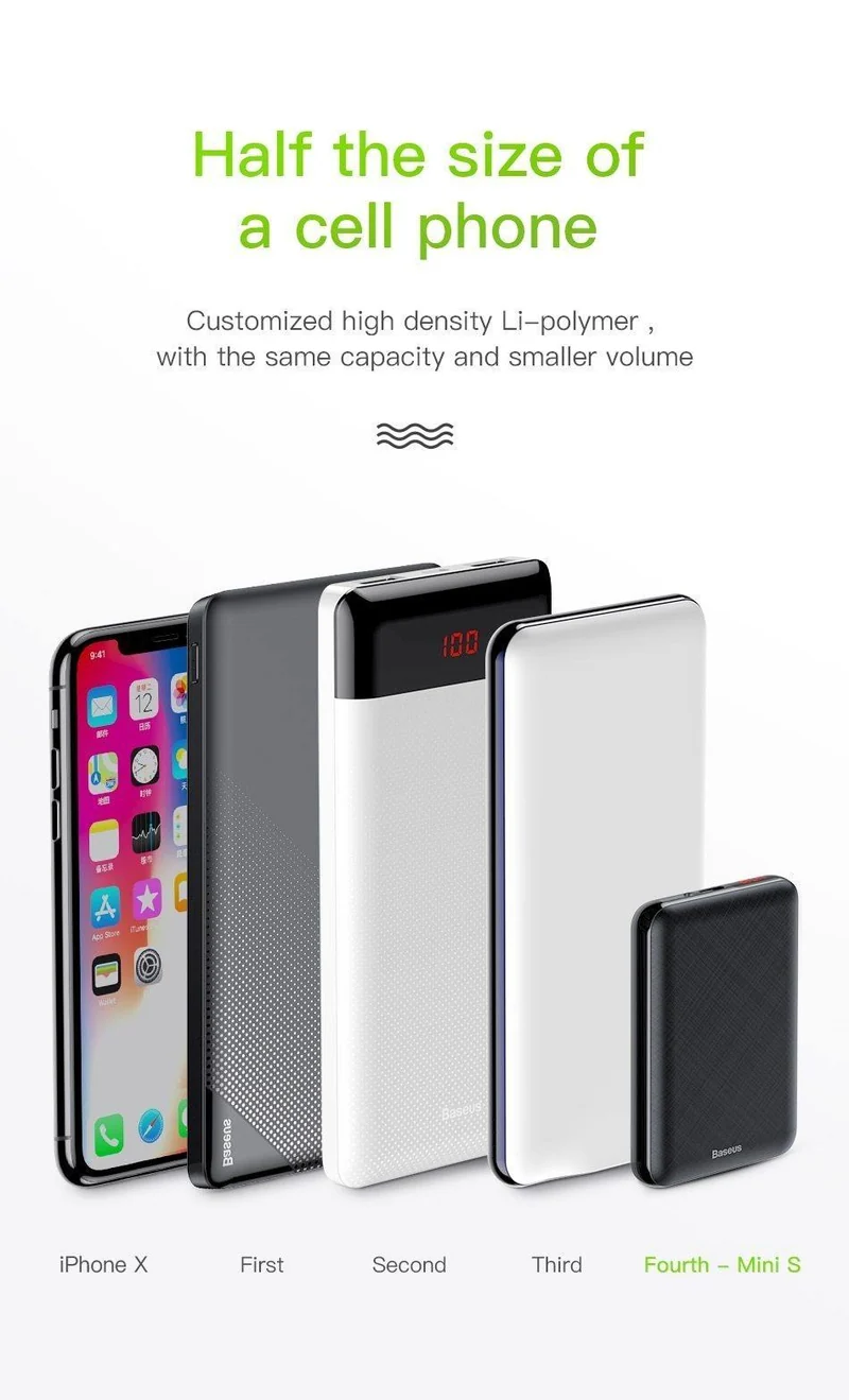 Baseus 10000 mAh Power Bank Tragbare USB C PD Lade Ladegerät 10000 mAh Powerbank Für iPhone Xiaomi Externe Batterie Poverbank