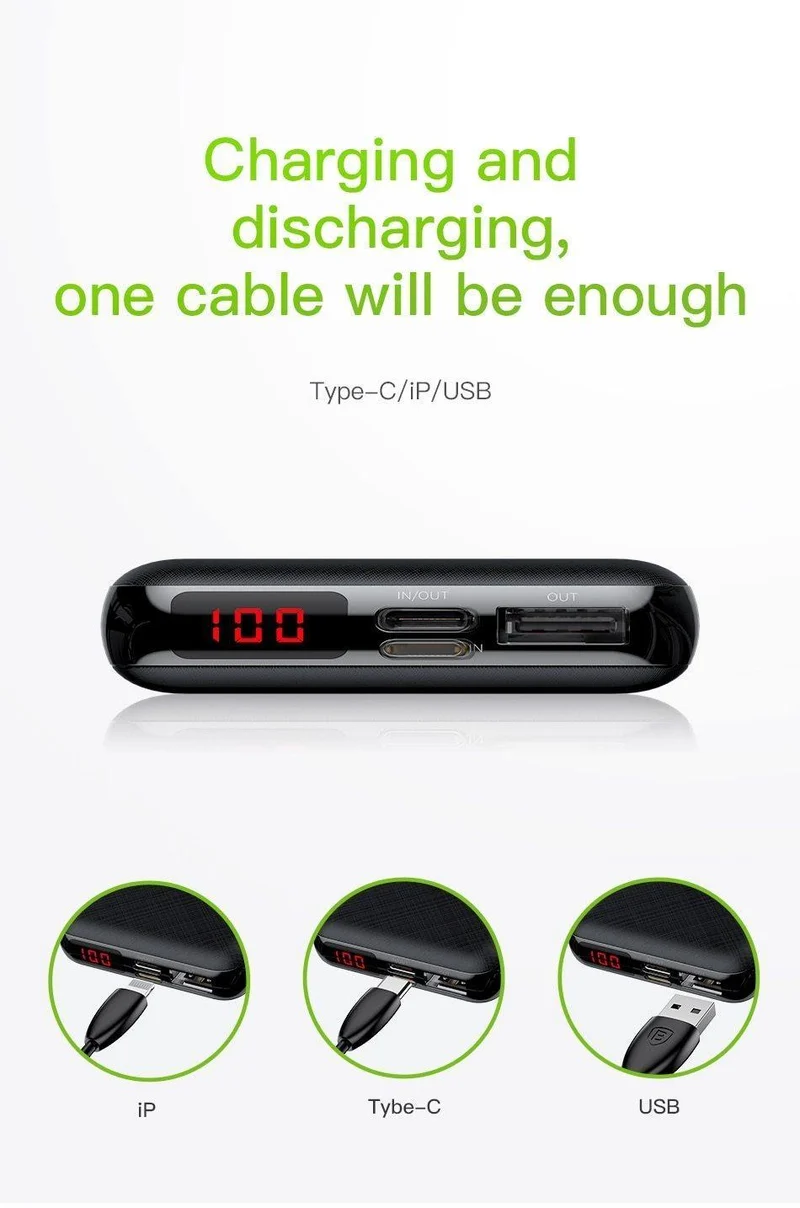 Baseus 10000 mAh Power Bank Tragbare USB C PD Lade Ladegerät 10000 mAh Powerbank Für iPhone Xiaomi Externe Batterie Poverbank