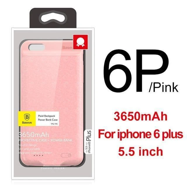 Baseus Akkuladegerätehülle für iPhone 6 6s Plus 3650 mAh Power Bank Hülle Ultra Slim Externes Pack Backup für iPhone 6plus 6splus
