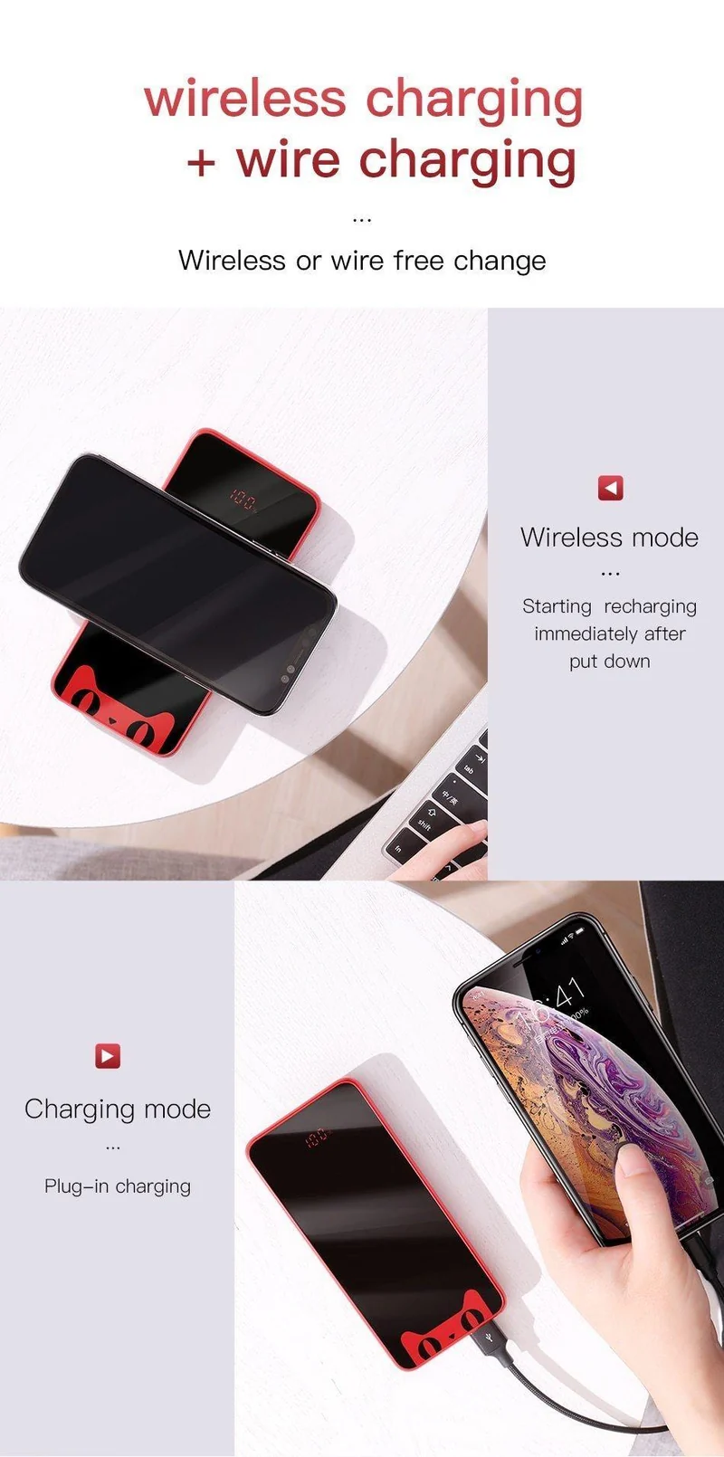 Baseus Tmall Cat Logo 10000mah Qi Wireless-Ladegerät Power Bank für iPhone Xiaomi mi Poverbank Externer Akku Wireless Powerbank