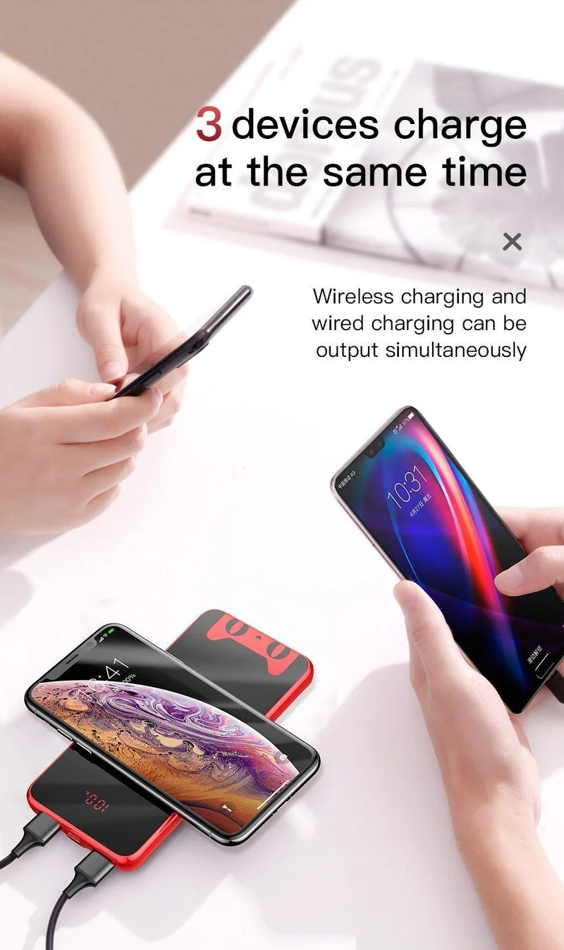 Baseus Tmall Cat Logo 10000mah Qi Wireless-Ladegerät Power Bank für iPhone Xiaomi mi Poverbank Externer Akku Wireless Powerbank
