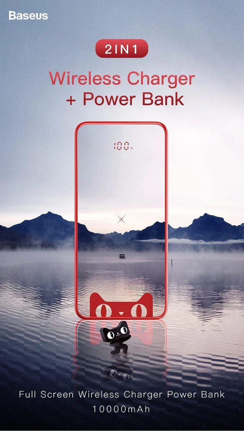 Baseus Tmall Cat Logo 10000mah Qi Wireless-Ladegerät Power Bank für iPhone Xiaomi mi Poverbank Externer Akku Wireless Powerbank