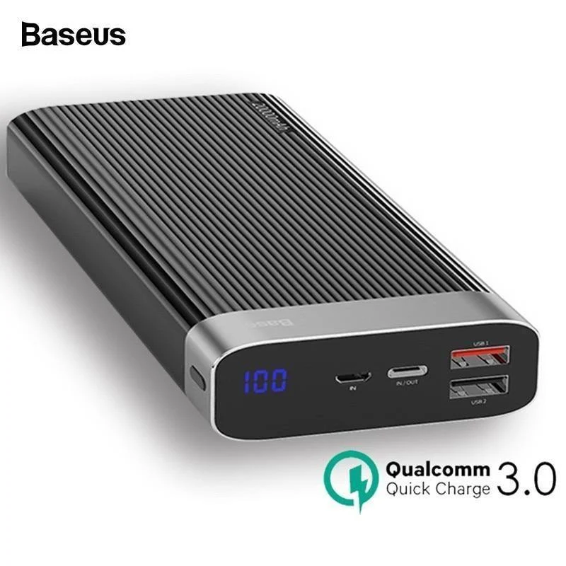Baseus 20000 mAh Quick Charge 3.0 Power Bank LED-Display Dual USB Typ C PD Schnellladung Externer Akku Ladegerät Powerbank