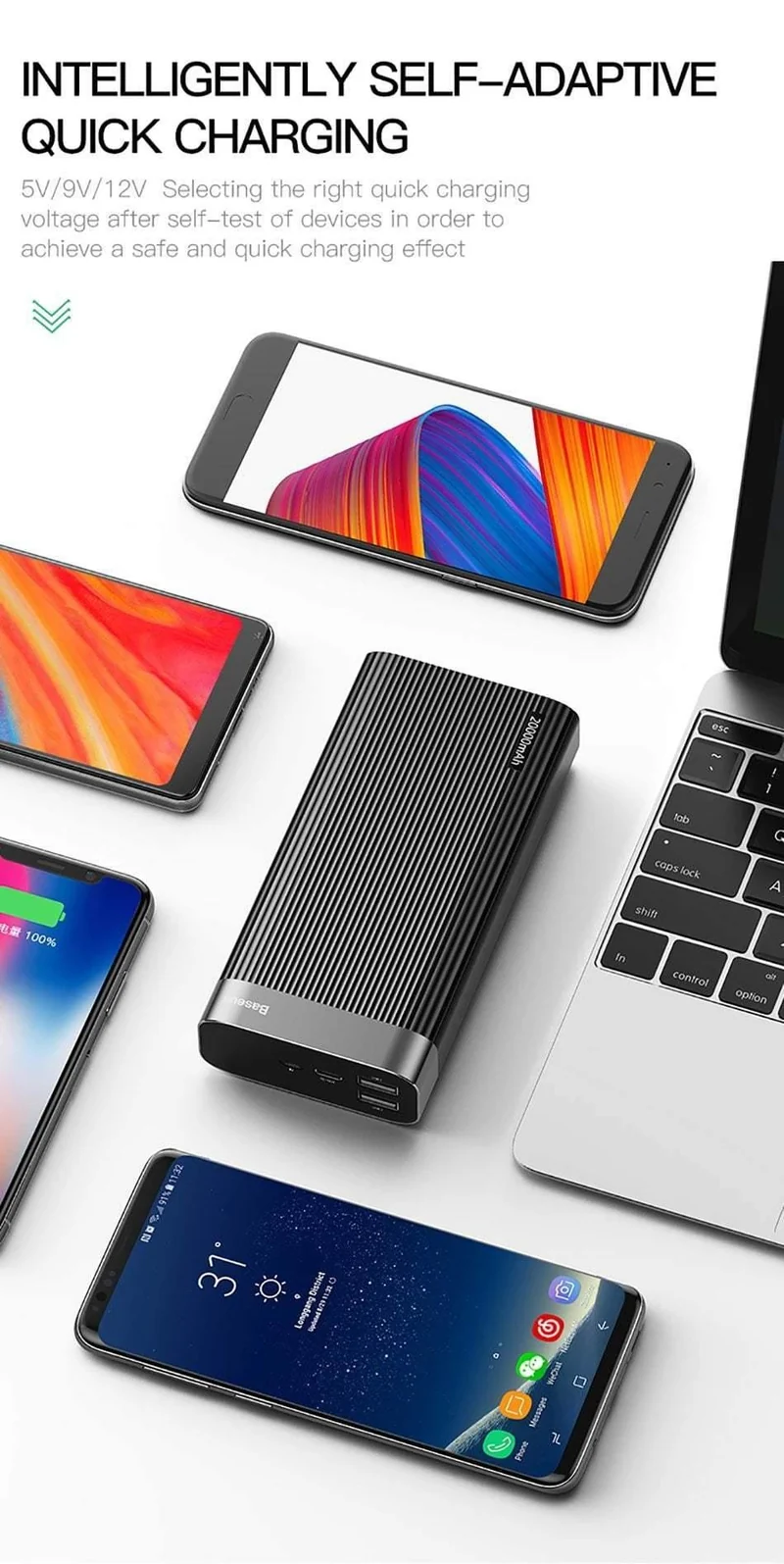 Baseus 20000 mAh Quick Charge 3.0 Power Bank LED-Display Dual USB Typ C PD Schnellladung Externer Akku Ladegerät Powerbank