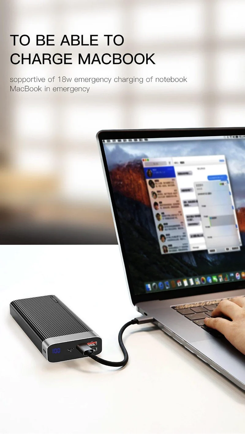 Baseus 20000 mAh Quick Charge 3.0 Power Bank LED-Display Dual USB Typ C PD Schnellladung Externer Akku Ladegerät Powerbank