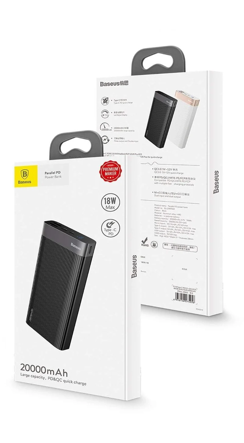 Baseus 20000 mAh Quick Charge 3.0 Power Bank LED-Display Dual USB Typ C PD Schnellladung Externer Akku Ladegerät Powerbank