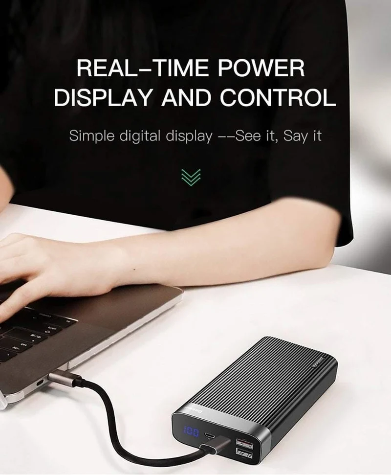 Baseus 20000 mAh Quick Charge 3.0 Power Bank LED-Display Dual USB Typ C PD Schnellladung Externer Akku Ladegerät Powerbank
