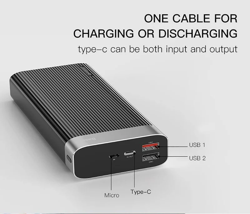 Baseus 20000 mAh Quick Charge 3.0 Power Bank LED-Display Dual USB Typ C PD Schnellladung Externer Akku Ladegerät Powerbank