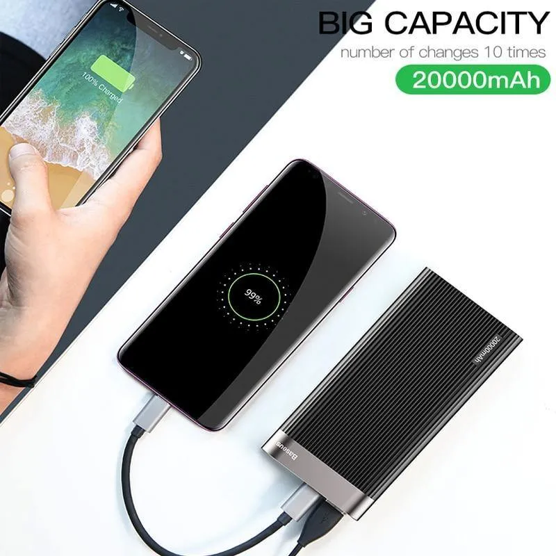 Baseus 20000 mAh Quick Charge 3.0 Power Bank LED-Display Dual USB Typ C PD Schnellladung Externer Akku Ladegerät Powerbank