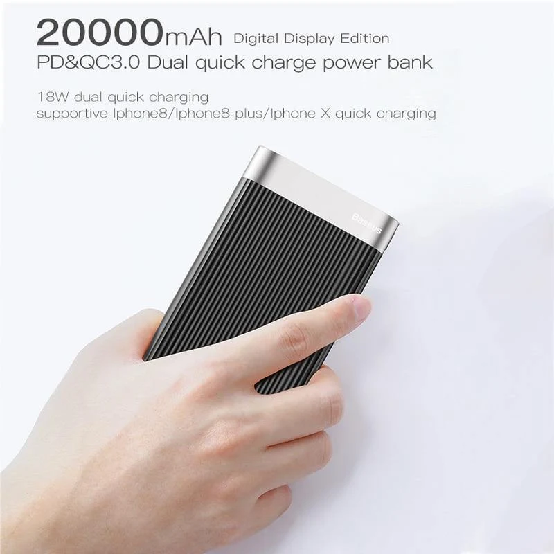 Baseus 20000 mAh Quick Charge 3.0 Power Bank LED-Display Dual USB Typ C PD Schnellladung Externer Akku Ladegerät Powerbank