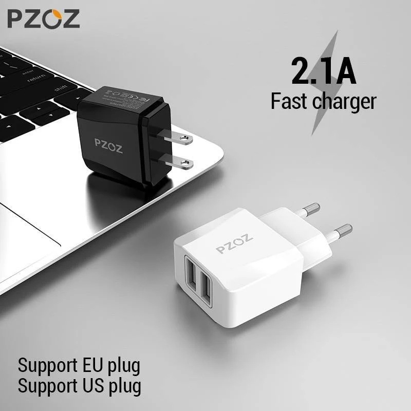 PZOZ USB-Ladegerät 2a Schnelllade-Reiseadapter mit EU-Stecker Tragbares Wandladegerät Handykabel Dual-USB-Ladegerät mit US-Stecker