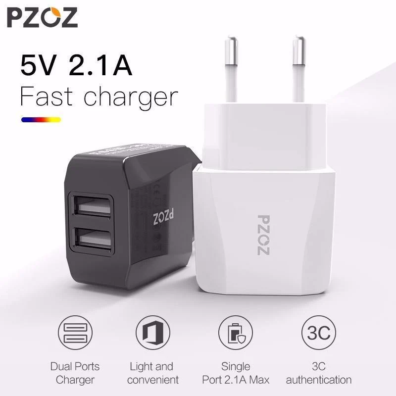 PZOZ USB-Ladegerät 2a Schnelllade-Reiseadapter mit EU-Stecker Tragbares Wandladegerät Handykabel Dual-USB-Ladegerät mit US-Stecker