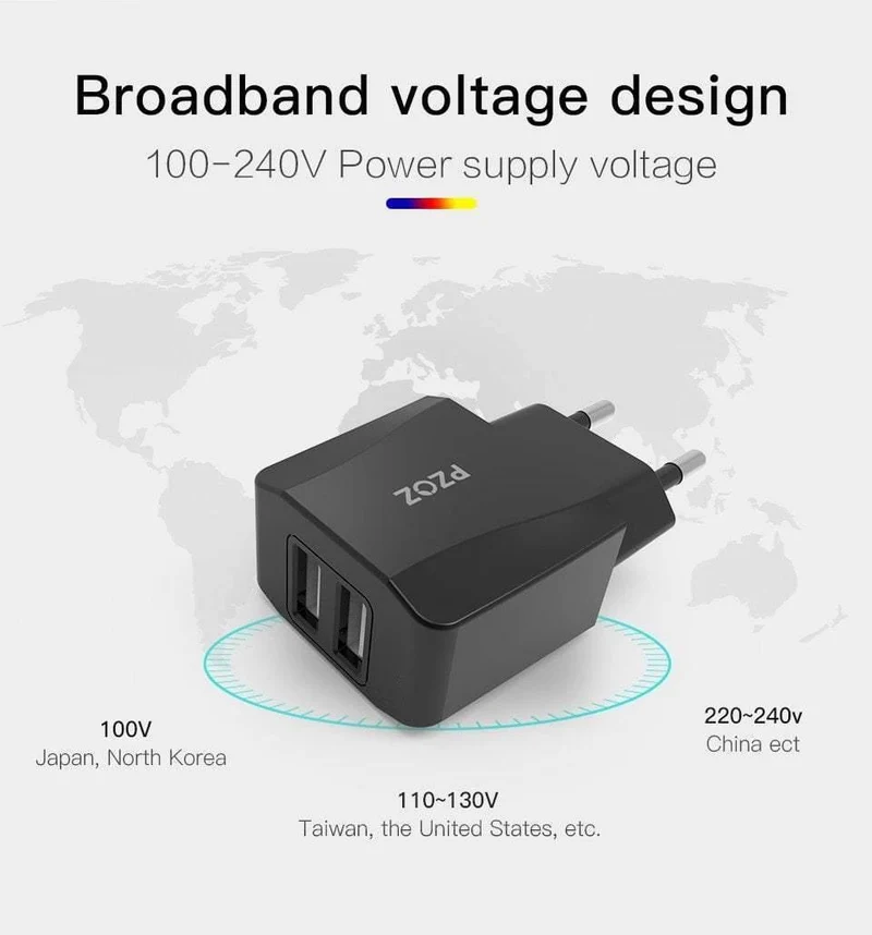 PZOZ USB-Ladegerät 2a Schnelllade-Reiseadapter mit EU-Stecker Tragbares Wandladegerät Handykabel Dual-USB-Ladegerät mit US-Stecker