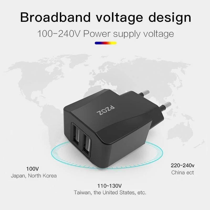 PZOZ USB-Ladegerät 2a Schnelllade-Reiseadapter mit EU-Stecker Tragbares Wandladegerät Handykabel Dual-USB-Ladegerät mit US-Stecker