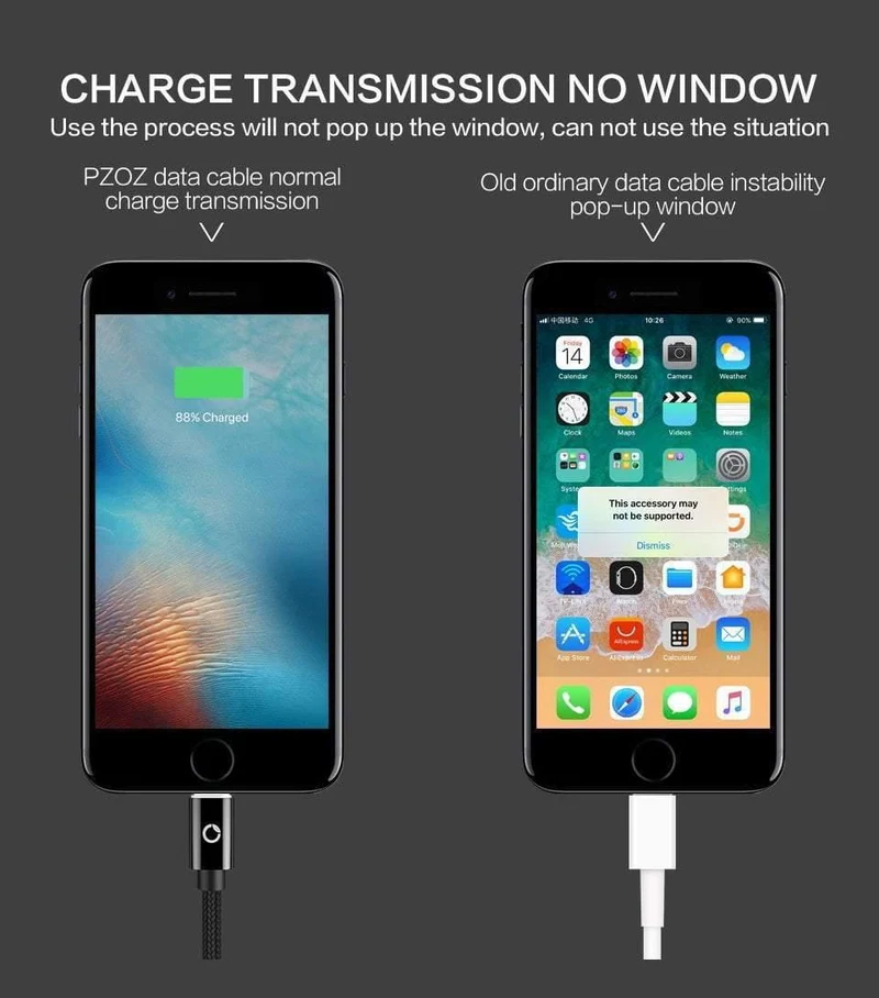 PZOZ LED-Lichtkabel Schnellladegerät Handy 8 Pin USB-Kabel für iPhone Xs Max Xr 6 s Plus X 8 7 5 SE 6s iPad Ladekabel 2m