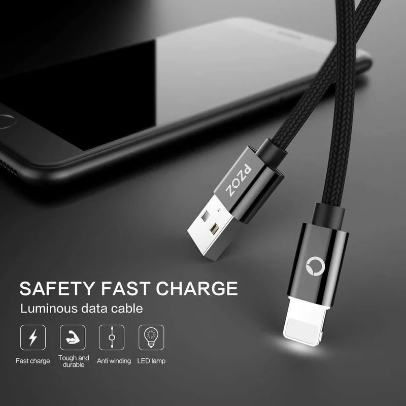 PZOZ LED-Lichtkabel Schnellladegerät Handy 8 Pin USB-Kabel für iPhone Xs Max Xr 6 s Plus X 8 7 5 SE 6s iPad Ladekabel 2m