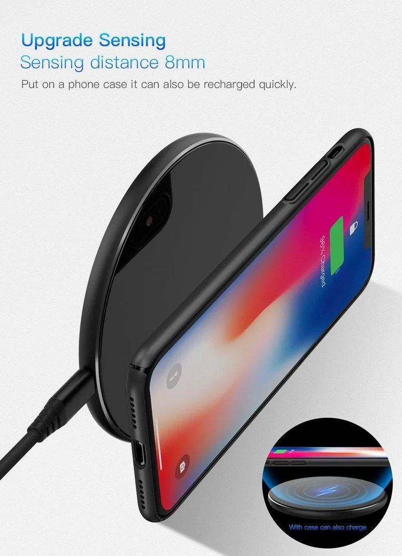 PZOZ Qi Wireless-Ladegerät USB-Ladegerät Schnelllade-Telefonadapter für iPhone X 8 Plus Xs Samsung S9 S8 Note 9 8 Xiaomi Mi Mix 2s
