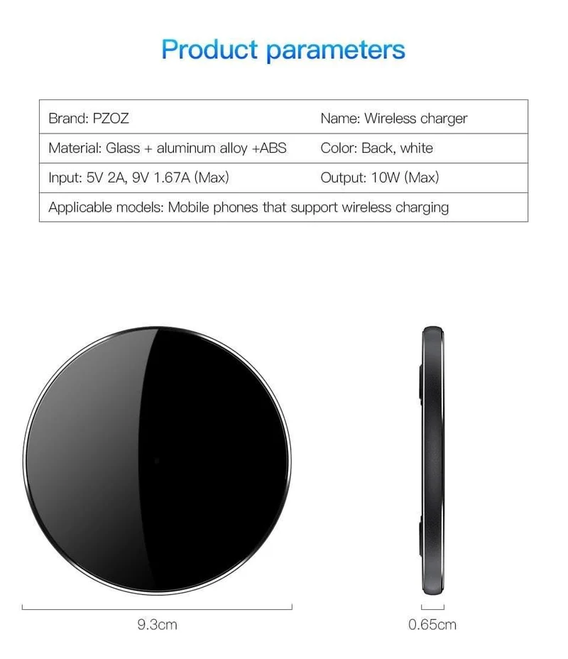 PZOZ Qi Wireless-Ladegerät USB-Ladegerät Schnelllade-Telefonadapter für iPhone X 8 Plus Xs Samsung S9 S8 Note 9 8 Xiaomi Mi Mix 2s