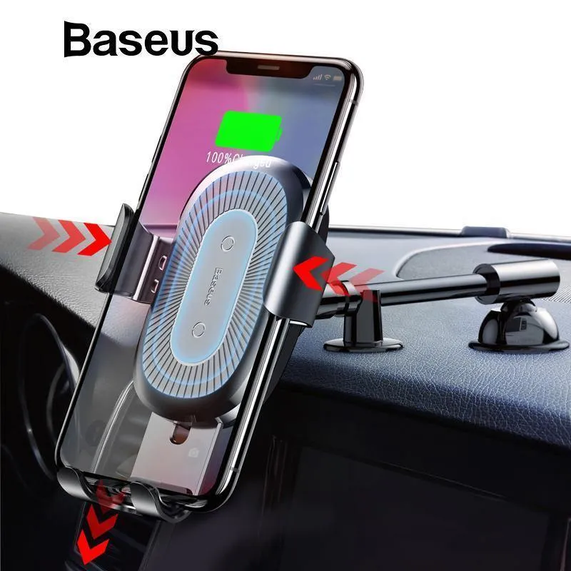 Baseus Qi Wireless Charger Autotelefonhalter für iPhone XS Halterung Schnelles kabelloses Laden für Auto-Handyhalterständer