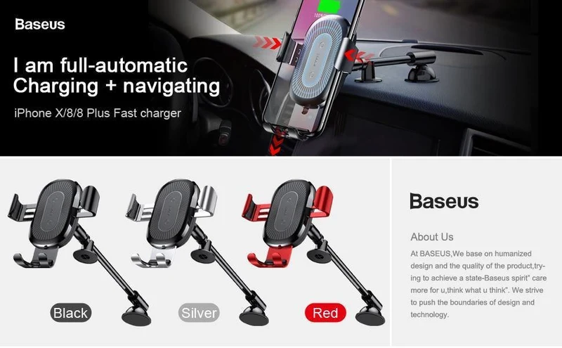 Baseus Qi Wireless Charger Autotelefonhalter für iPhone XS Halterung Schnelles kabelloses Laden für Auto-Handyhalterständer