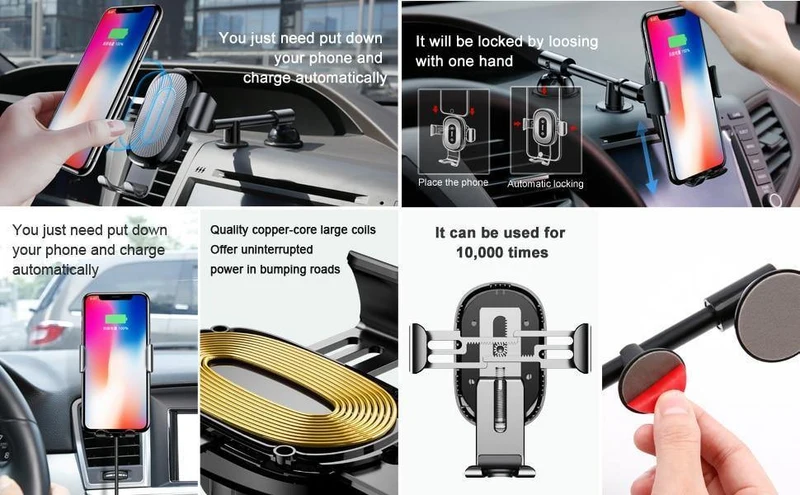 Baseus Qi Wireless Charger Autotelefonhalter für iPhone XS Halterung Schnelles kabelloses Laden für Auto-Handyhalterständer