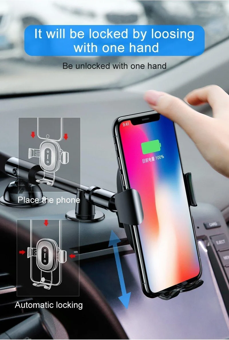 Baseus Qi Wireless Charger Autotelefonhalter für iPhone XS Halterung Schnelles kabelloses Laden für Auto-Handyhalterständer