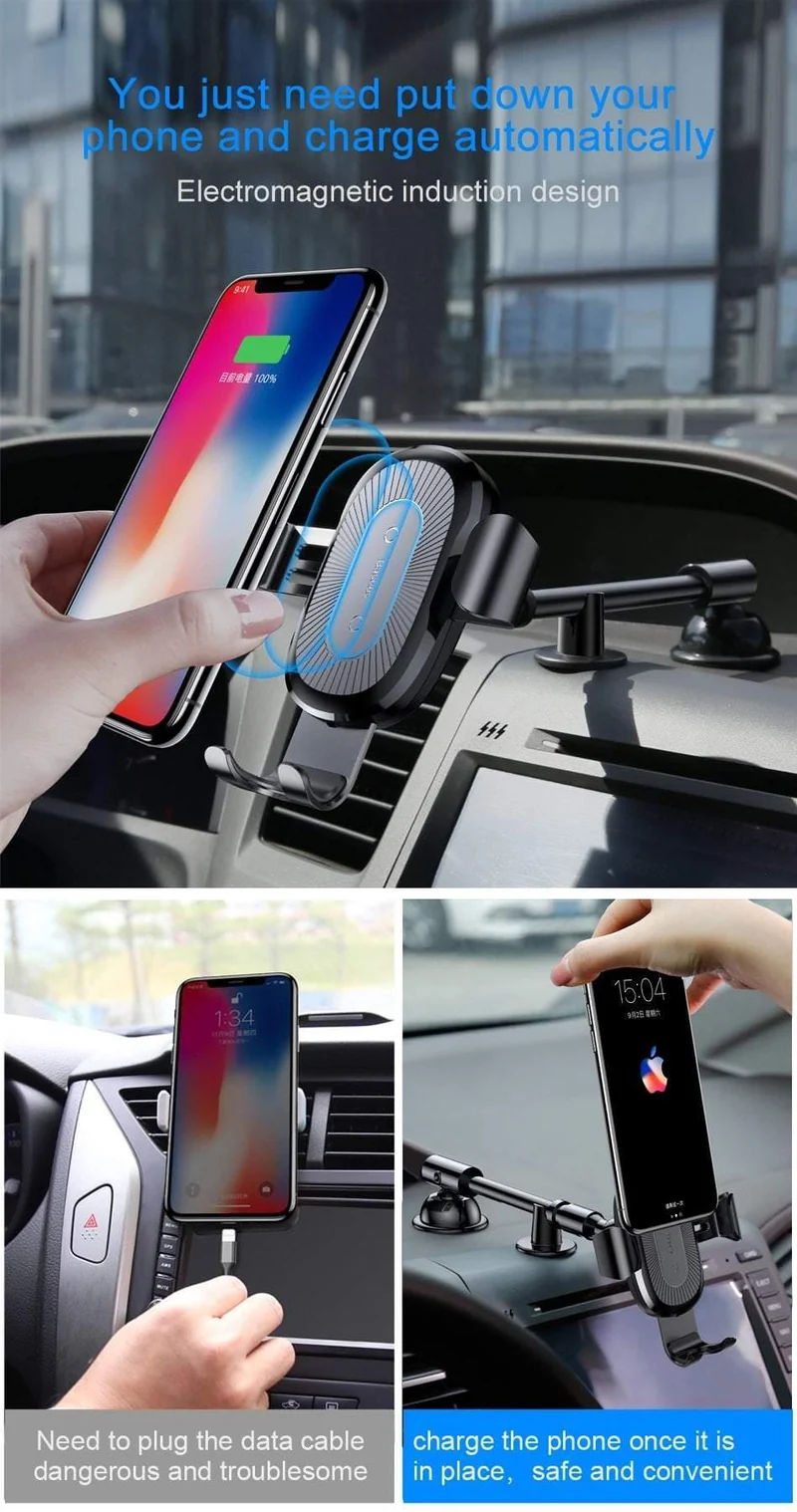 Baseus Qi Wireless Charger Autotelefonhalter für iPhone XS Halterung Schnelles kabelloses Laden für Auto-Handyhalterständer