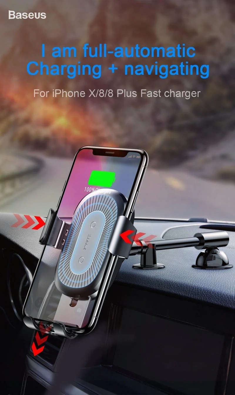 Baseus Qi Wireless Charger Autotelefonhalter für iPhone XS Halterung Schnelles kabelloses Laden für Auto-Handyhalterständer
