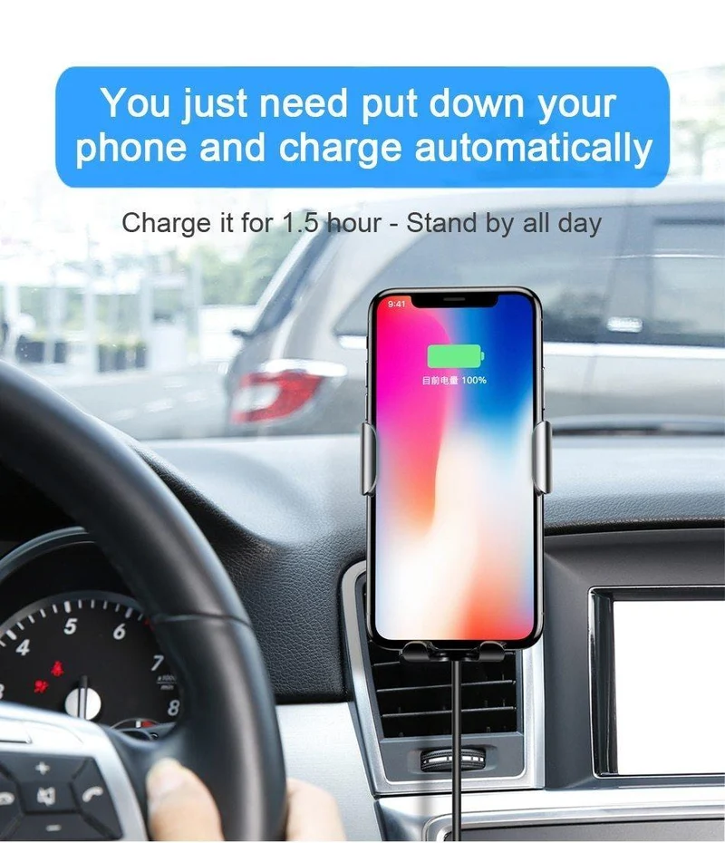 Baseus Qi Wireless Charger Autotelefonhalter für iPhone XS Halterung Schnelles kabelloses Laden für Auto-Handyhalterständer