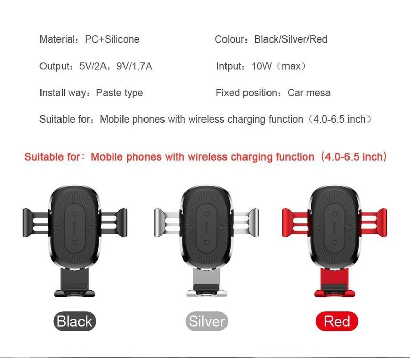 Baseus Qi Wireless Charger Autotelefonhalter für iPhone XS Halterung Schnelles kabelloses Laden für Auto-Handyhalterständer